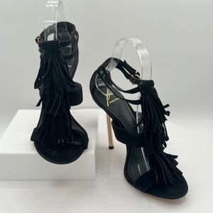 Brian Atwood Luxury Suede Stiletto‎ Gold Heels CL BLK SZ 6.5 MSRP $595